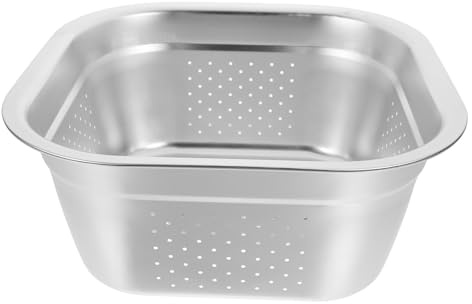 Passoire à Laver en Acier Inoxydable Épais, Grand Bassin Argenté | Égouttage Facile, Grosse Capacité, Usage la Cuisine, Fruits, Légumes, Format Carré, Gain de Place