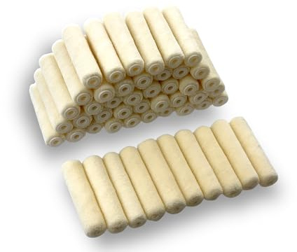 Kibros Pack 50 manchons mini rouleaux pattes de lapin velours laqueur | Velours laqueur 100 mm, 2 rangs, usage peinture plinthes radiateurs contours fenêtres, mini rouleau professionnel.