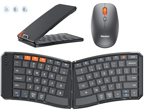 MEETION Ergonomische Faltbare Tastatur und Maus, Bluetooth, Kabellos | Ultradünnes, wiederaufladbares Set für Reisen und Büro, kompatibel mit Windows, Mac, iOS und Android