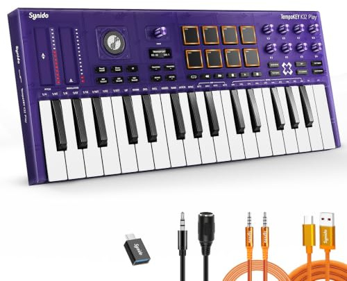 Wireless 32 Key MIDI Keyboard Controller Rechargeable with Built-in Speaker | 8 Drum Pads, 8 Knobs, OLED Display, MIDI In/Out, BT MIDI, Fast Channel Switching, Sound Presets, Included Editor Software