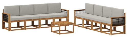 vidaXL Outdoor-Sofagarnitur mit Kissen 7 pcs Natürlich und Hellgrau, Moderner Garten-Sofaset, stilvolle Sitzgelegenheit, Akazie Holz Möbel, bequemer Lounge, wetterfest