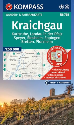 KOMPASS Wanderkarte 768 Kraichgau, Karlsruhe, Landau i. d. Pfalz, Speyer, Sinsheim, Eppingen, Bretten, Pforzheim 1:50.000: Wander- und Fahrradkarte in ... in der KOMPASS-App. Wander-& Radwege.