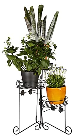 Relaxdays Scaffale Porta Piante, in Metallo Verniciato a Polvere, 3 Ripiani, Fiori, Decorativo, H: 50 cm, Fioriera, nero