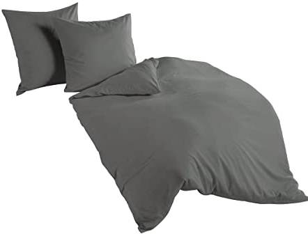 Bierbaum hochwertige Uni Fein Biber Bettwäsche 2 tlg. 155x220cm einfarbig Anthrazit 100% Baumwolle