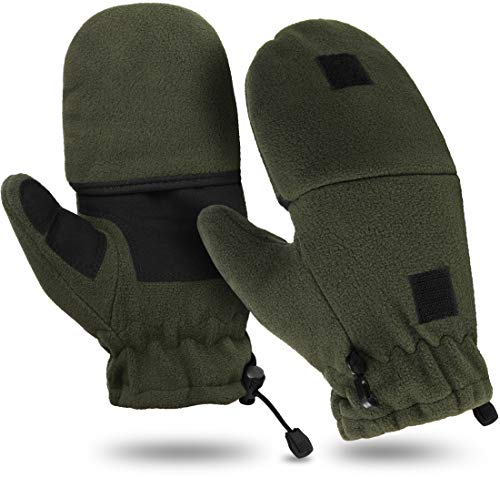 Storfisk fishing & more 2-in-1 Fleece Fausthandschuhe Fäustlinge mit umklappbaren Fingerspitzen, Farbe :Oliv, Größe:L