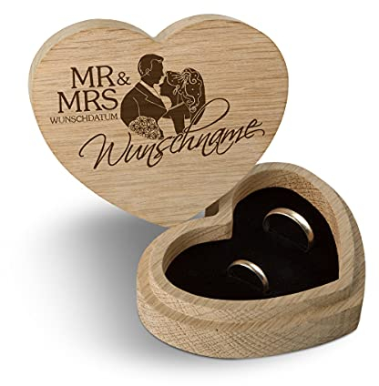 Hochzeit Ringbox Herz Ringkissen Ringschachtel individuell 10 x 8,5 cm Eichenholz - Mr & Mrs