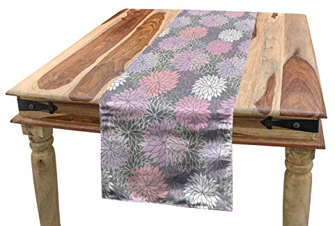 ABAKUHAUS Rosa und Grau Tischläufer, Botanischer Blossom, Esszimmer Küche Rechteckiger Dekorativer Tischläufer, 40 x 180 cm, Grau