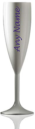 Personalised Virtually Unbreakable White Polycarbonate Champagne Flute - Any Name Multiple Colours Available - Blue