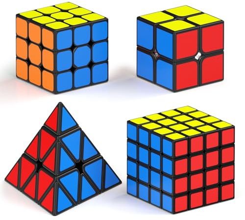 Vdealen Zauberwürfel Set Speed Cube von 2x2 3x3 4x4 Pyramide Zauberwürfel Original, Magic Cube Würfel Puzzle, Geschenk für Kinder Teenager Erwachsene(Sticker)
