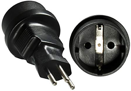 DINIC Reisestecker, Stromadapter für Brasilien auf Schutzkontakt-Buchse, 3-Pin Netzadapter (3 Stück, schwarz)