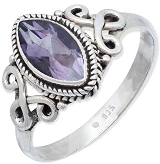 mantraroma Silber Ring Damen 925 Amethyst facettiert Edelstein lila ausgefallen verspielt