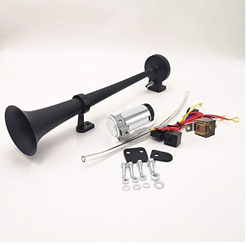 YIYIDA Autohupe Car Horn150DB Auto Elektrische Hupe 450mm Lufthupe Chrom-Zink Schwarz Einzel-Trompeten-Hupe Autolautsprecher mit Kompressor-Luftpumpe für alle 12V car LKW Van Moto Boot SUV etc