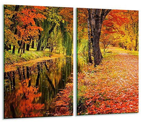 TMK Plaque de protection universelle pour plaque de cuisson 2 x 30 x 52 cm 2 pieces Pour plaques de cuisson Protection contre les éclaboussures Planche a découper en verre trempé Décoration Paysage