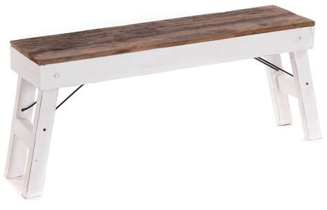 DESIGN DELIGHTS Faltbare SITZBANK Aldo | 112x48x28cm (BxHxT), Recyclingholz | rustikale Holzbank, Küchenbank aus Massivholz, Beistellbank, Flurbank, Gartenbank | Farbe: 06 weiß-Landhaus