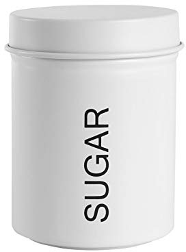 Harbour Housewares Round Metal Sugar Storage Canister - Matte White - Pack of 1 - Retro Kitchen Storage Sweetener Granular Sugar Caddy Preserve Food Tin Bin Container Jars Airtight Lid