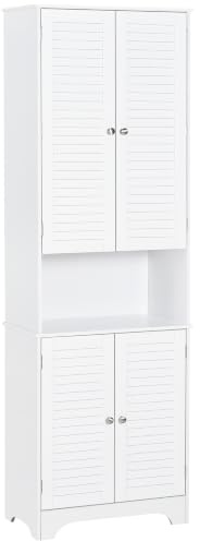 HOMCOM Bathroom Cabinet Tall Retro Shutters White 60L x 30W x 182.5H cm