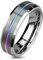 Paula & Fritz® Ring Damen Wolframcarbid Gebürstet Gr. 62 (19,7) Silber-Regenbogen 6-mm Breit Herren-Ring Partnerring Damenring Verlobungsring Ehering