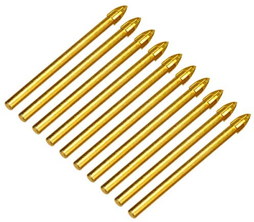 YIJIAN 10pcs de cerámica y Titanio de Cristal Broca de carburo de tungsteno Cruz Lanza Jefe Herramientas de perforación de 6 mm de Metal de plástico Teja de Cemento