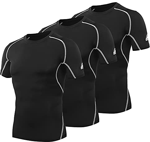 AMZSPORT Herren Kompressionsshirt Kurzarm Funktionsshirts Cool Dry Training Running Top