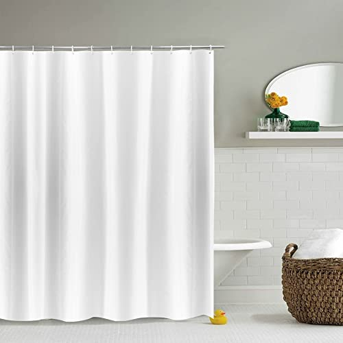 YISURE Duschvorhang Weiß Antischimmel Höhe 210, Duschvorhang Badewanne Textil Polyestergewebe maschinenwaschbar mit 12 Metallösen, Breite 180 x Höhe 210cm