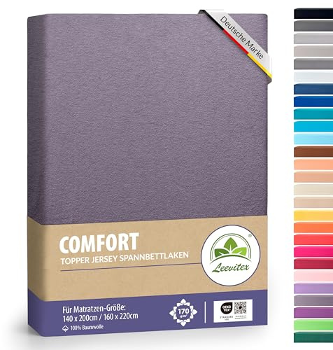 leevitex® Premium Topper Spannbettlaken 140x200–160x220 cm | 18 cm Steghöhe – für Topper & Boxspringbett | 100% Mako-Jersey-Baumwolle | ÖKO-TEX Zertifiziert | 170 g/m² | Platingrau