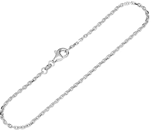 NKlaus Armband 925 Sterling Silber 19cm Ankerkette seitlich diamantiert Damen Armkette 12564