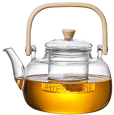 TAMUME 1000ml Théière en Verre à Poignée, Bouilloire à Thé en Verre avec Passoire en Verre
