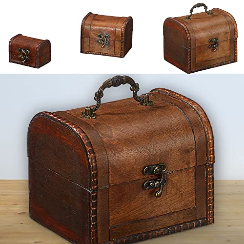 Cepewa Holztruhe mit Deckel 3er Set │ Holz Beschläge Kisten │ Truhen zur Aufbewahrung Schatztruhe Holzkiste (1 x 3er Set Truhen)