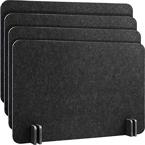 4 Pack Acoustic Desk Divider Desk Partition - Freestanding Privacy Panel 16 x 24 Inches Noise Reducing Partition for Office Table Standing Student Study Reception Area(Black Gray)