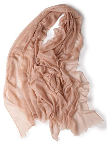 Prettystern Damen 100% Sommer Kaschmir-Schal leicht Ring Schal festlich Schulter-Tuch XL feine hauchdünn Cashmere hellbraun