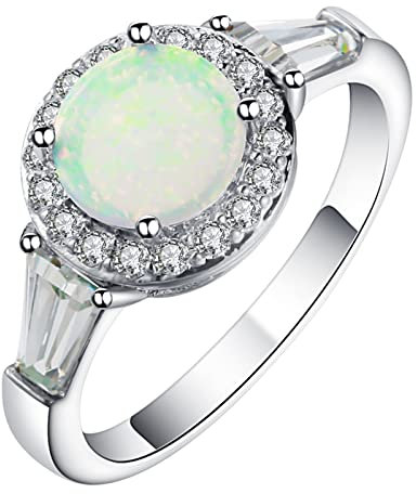Banemi Deko Ringe Hochzeit, Damenringe mit Zirkonia mit Rundem Opal Ringe für Partyreisen Größe 60 (19.1)