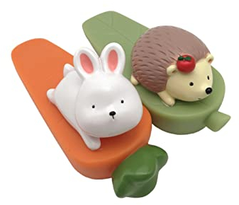 WONIU 2pcs Cute Hedgehog Bunny Door Stopper, Small Animal Door Stop with Strong Friction Silicone Pad, PVC Plastic, Brown, 2 Inches