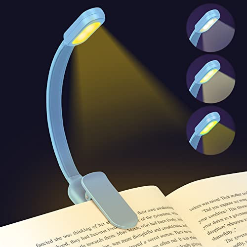 Lampe de Lecture, Liseuse Lampe Clip USB Rechargeable, 3 Modes Protection des Yeux(Blanc/Chaud/Blanc Chaud)360°Cou Flexible Liseuse Lampe Clip Respectueuse des Yeux pour Lire au Lit,Enfant,Kindle,Bleu