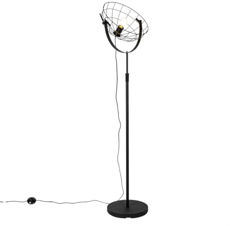 Qazqa Industrie Stehleuchte, Stehlampe - Hanze - Schwarz, Rund, max. 60W, Geeignet für LED, 168.6cm, Ideal als Flur, Küche lampe, Schlafzimmerlampe und Wohnzimmerlampe