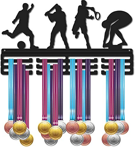 CREATCABIN Sport-Medaillen-Aufhänger Fußball Baseball Badminton Schwimmen Medaillenhalter Eisen Wettbewerb Wandaufhängung Rahmen Haken Display Für Sportler Spieler Über 60+ Medaillen 40x22.6cm