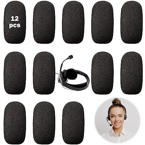 12 Pcs Microphone Covers Foam, Mini Headset Microphone Cover Shield Protection, Microphone Protector, Small Sponge Windscreen for Conference Room, Classroom, Job Gifts (Black)