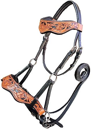 AMAZING HORSE STUFF Zaumzeug aus echtem Leder, 2-farbig, gebisslos, gewelltes Stirnband und Nasenriemen | Edelstahlbeschläge | weiche Rindslederpolsterung | Antikes Zaumzeug | (Cob, Natur und Schwarz)