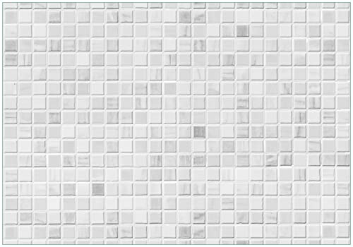 Wallario Vliestapete Fototapete Fliesen im Bad weiß-grau - Wandtapete Größe: 300 x 210 cm