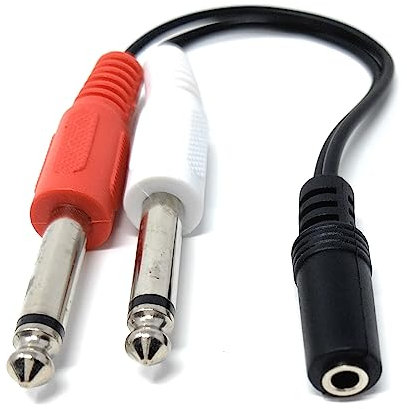 DRUT 1pcs 15cm 3.5mm Stereo Jack Socket to Twin 6.35mm Mono Jack Plugs Adapter Cable Splitter Lead (Black)