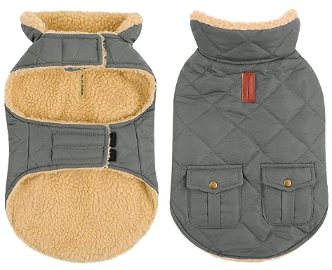 CITÉTOILE Wintermantel Hundemantel, Warme Winterjacken mit Fleece für Hunde,Hundejacke Hundekleidung Hundepullover Dog Coat mit Geschirr Loch für Chihuahua Dackel, Grau, M