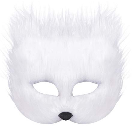 FakeFace Fellige Fuchsmaske Halloween Maske Tier Halbgesichtsmaske Fuchs Häschen Masken Verkleidungs-Augenmaske Halloween Cosplay Kostüm Karneval Party Kostüm Requisiten,weiß
