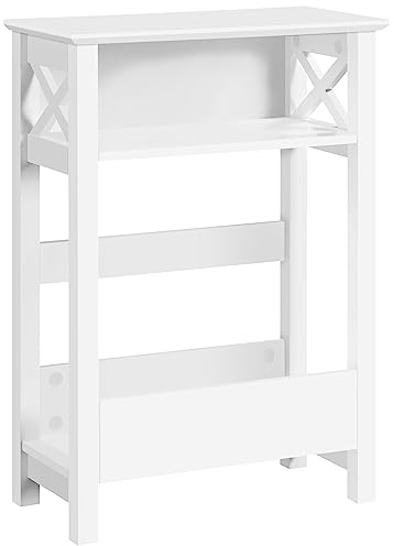 Yaheetech Table d'Appoint Bout de Canapé Salon, avec Porte-revues, Table Étroite Gain de Place, 50 × 25 × 70 cm, Table de Chevet Chambre Blanc
