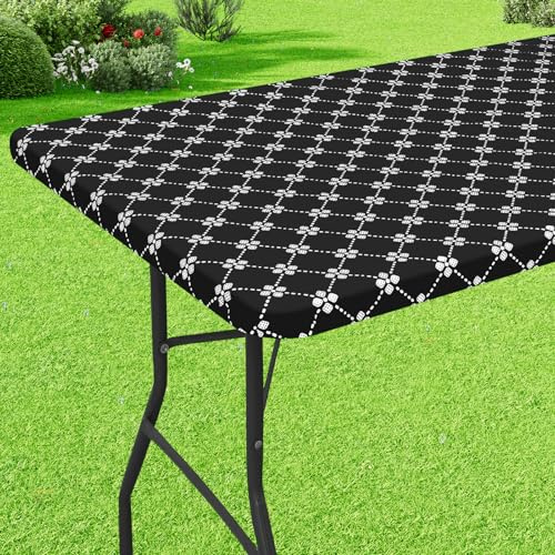 misaya Rechteckige Vinyl-Tischdecke, elastische verstellbare Tischdecke mit Flanellrücken, wasserdichte Kunststoff-Tischdecke für Klapptische mit 100 cm Durchmesser für Camping, drinnen und draußen
