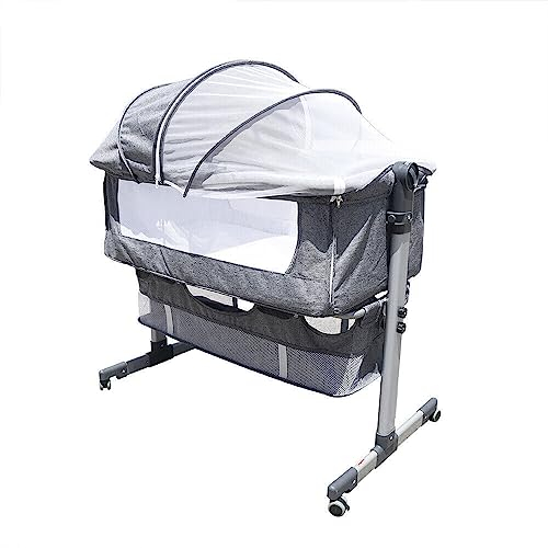 DeeDuud Baby Beistellbett Zusammenklappbar Babybetten Mit Atmungsaktives Moskitonetz Und Kardanisch HöHenverstellbar Babybett FüR Babys Im Alter Von 0-6 Monaten