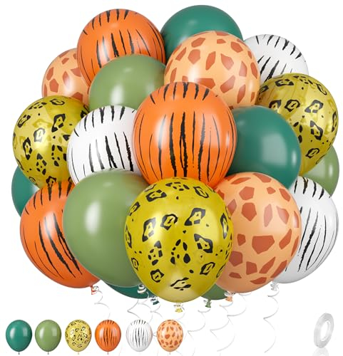Ballons de jungle, ballons de safari de 12 pouces, ballons à imprimé animal vert sauge vert olive pour décorations de safari dans la jungle, fournitures de fête sur le thème de la jungle