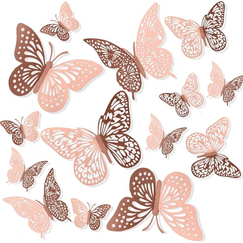 Schmetterlinge Deko 3D für Die Wand - 24 Stück Wandtattoo Blumen, Kinderzimmer Decoration Aesthetic, Wandaufkleber, Tortendeko