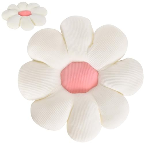 Blumen Bodenkissen, 40cm*40cm Blumenbodenkissen Tatami, Blumen Bodenkissen Für Kinder, Weiche, Plüschkissen Mit Füllung, Zierkissen Bezug Baumwolle, Sitzkissen Bürostuhl Süß Für Schlafzimmer (Weiß)