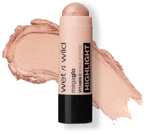 Wet n Wild, Mega Glo Vitamin E Makeup Stick, Stick Highlighter et Bronzer Polyvalent pour les Yeux, les Joues et les Lèvres, avec une Formule Constructible et Estompable, Glitzed Spell