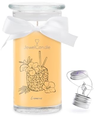JuwelKerze L'ananas Halskette Silber - Schmuckkerze 80 Std - große Duftkerze im Glas mit fruchtigem Duft - Kerze mit Schmuck - Geschenke für Frauen