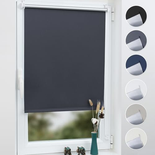Grandekor Verdunklungsrollo ohne Bohren Dunkelgrau 120x200cm(Stoffbreite 116cm) Rollos für Fenster ohne Bohren & mit Bohren,Verdunkelungsrollo Thermorollo Klemmrollo Fensterrollo verdunkelung